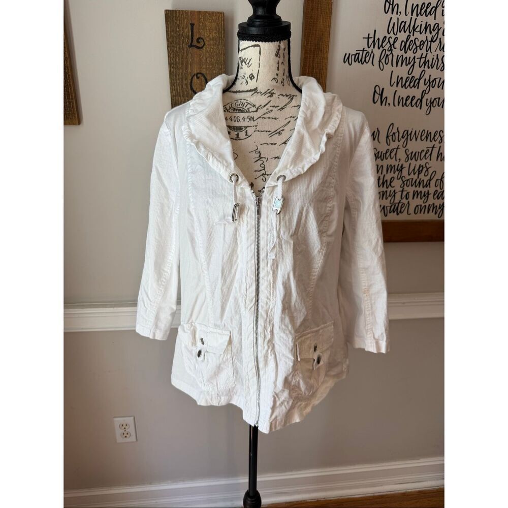 Zenergy by Chico's Women's 3/4 Sleeve Zip Up Utility Jacket White Size 2 Medium